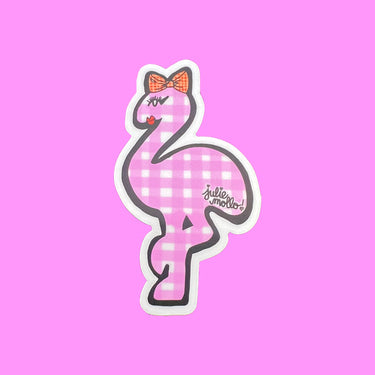 🦩✨ Gingham Flamingo with Bow Sticker ✨🦩